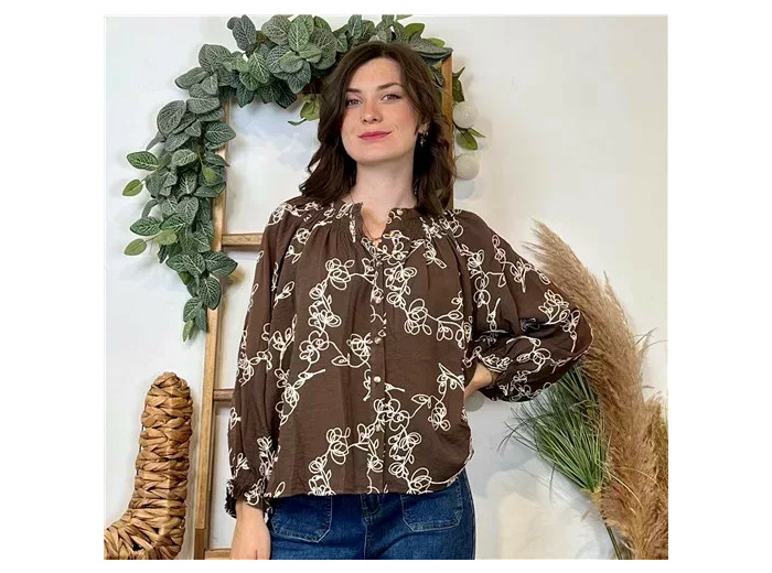 K075- Chemise Brodée By One (T36-T38) (marron)