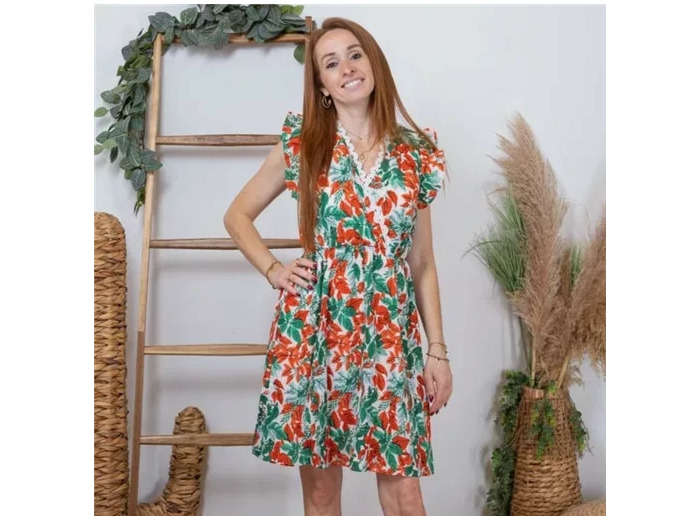 K289- Robe Bu One Fleurie (T36-T40) (rouge)