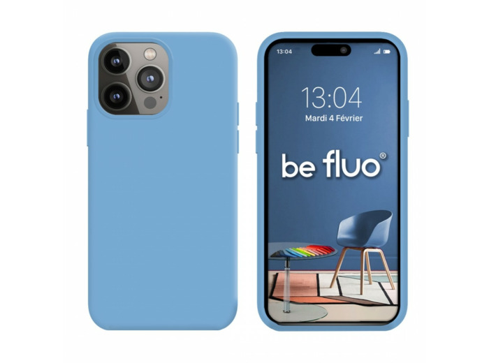 Coque Silicone Moxie BeFluo Fine et Légère pour iPhone 14 Pro, Intérieur Microfibre - Bleu acier