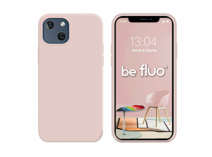 Coque Silicone Moxie BeFluo Fine et Légère pour iPhone 14, Intérieur Microfibre - Rose des sables