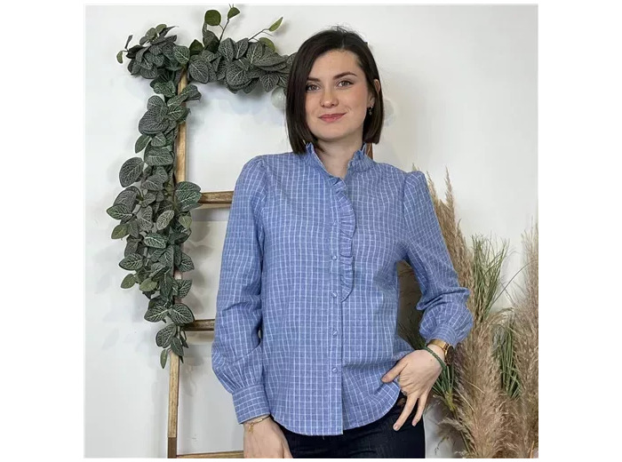 K522- Chemise à carreaux Ycoo (T34-T40) (bleu indigo)