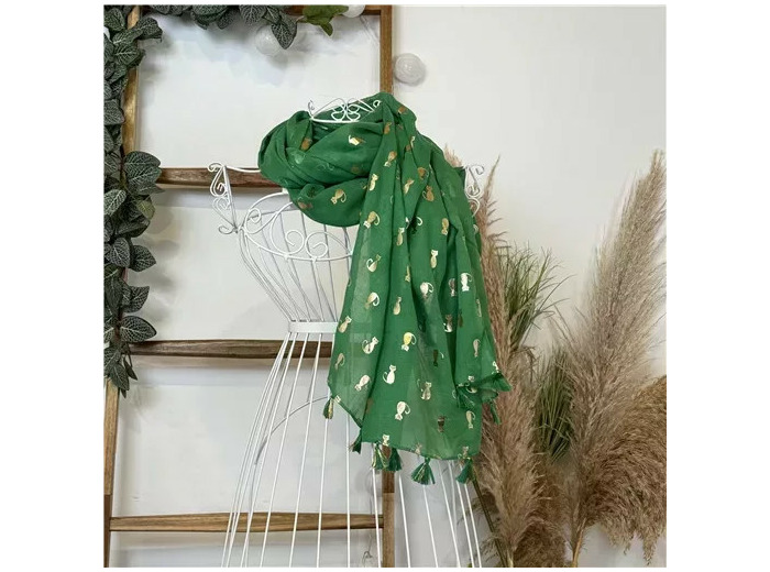 Y515- Foulard "Chats dorés" (vert brésil)