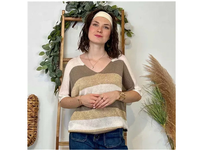 K120- Pull rayé Lurex (Tu) 🇮🇹 (beige)