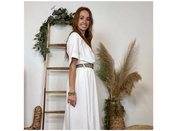 K131- Robe longue ceinturée (Tu) 🇮🇹 (blanc)