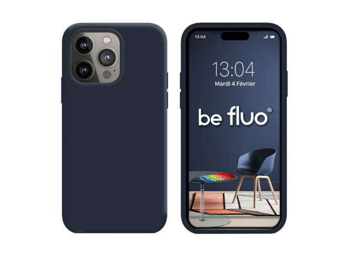Coque Silicone Moxie BeFluo Fine et Légère pour iPhone 14 Pro, Intérieur Microfibre - Bleu foncé