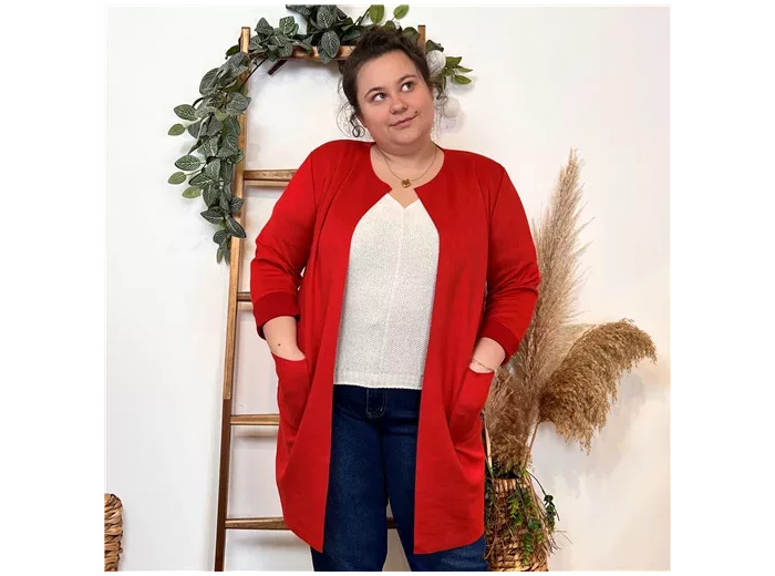 K413- Veste ouverte en suédine 🇮🇹 (rouge)