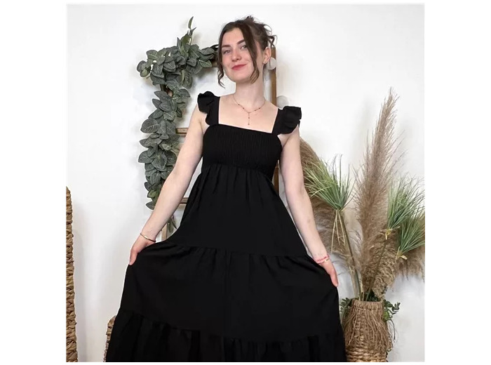 L181- Robe longue Smockée (Tu) 🇮🇹 (noir)