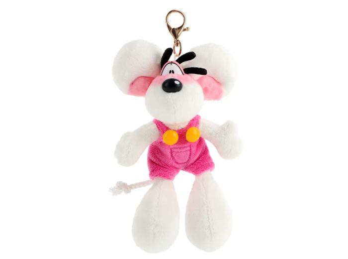 Porte-clés peluche Diddl en salopette Rose 15cm