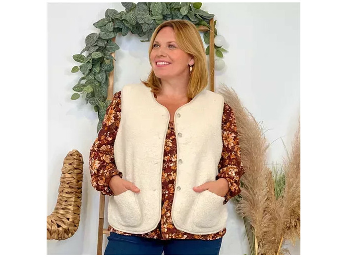 K021- Gilet sans manche moutonné (T40-T48) (beige)
