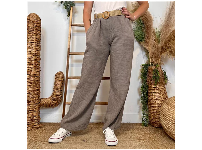 L784- Pantalon coton + Ceinture (Tu)  🇮🇹 (taupe)