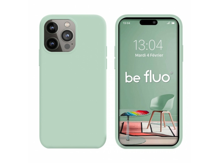 Coque Silicone Moxie BeFluo Fine et Légère pour iPhone 14 Pro, Intérieur Microfibre - Menthe