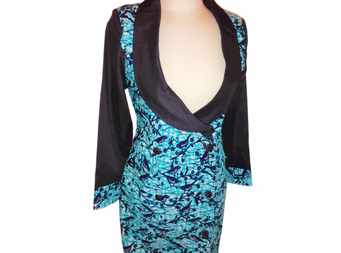 Robe blazer courte en wax manches longues pour femme