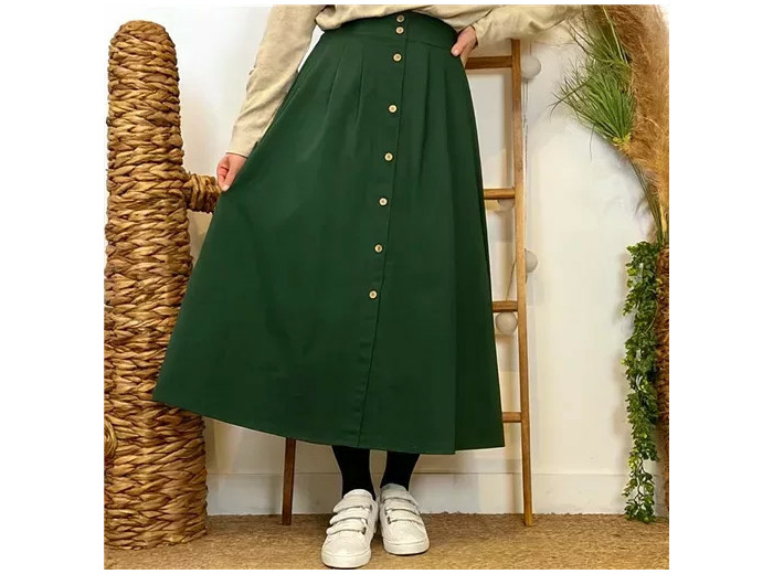 M046- Jupe boutonnée "Maëlle" (T36-T38) (vert bouteille)