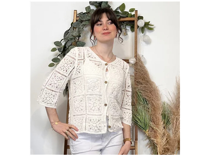 K348- Gilet macramé (Tu) 🇮🇹 (blanc)