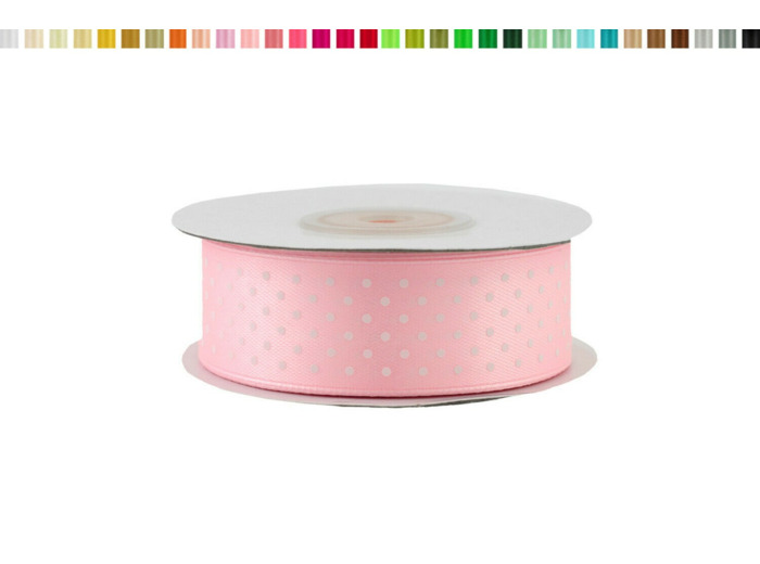 Ruban satin a pois 25mm de large 25m de long Rose clair