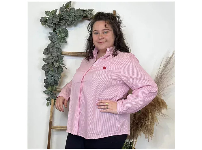 K499- Chemise coeur brodé ❤️ (T40-T48) (rose bébé)