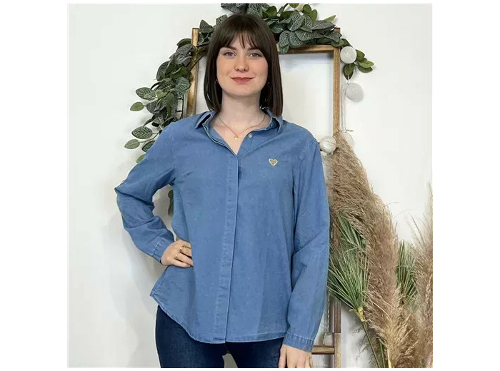 K470- Chemise coton « By One » (T36-T40) (bleu jeans)
