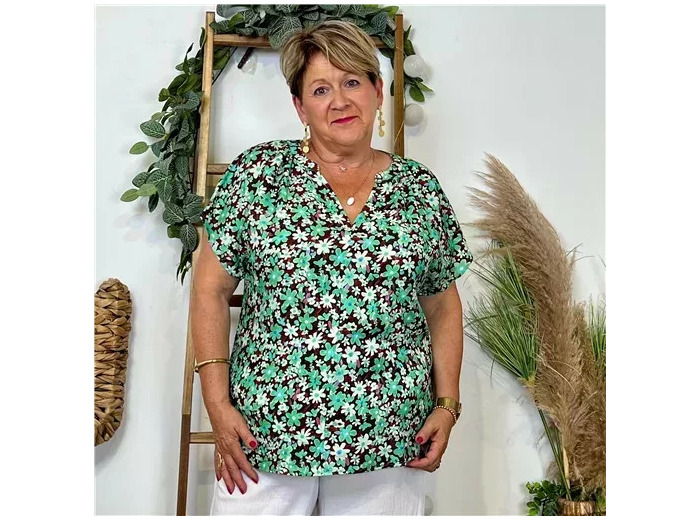 Z747- Top Christy Fleuri (T44-T52) 💐 (vert)