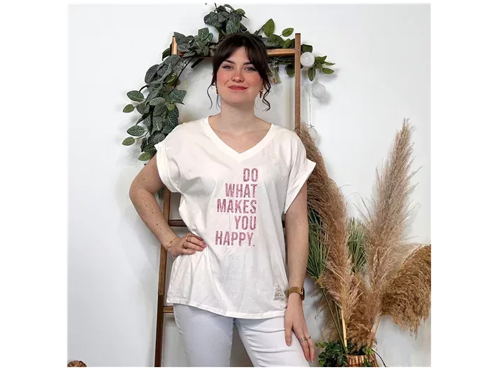 K295- T-shirt Happy (Tu) (blanc)