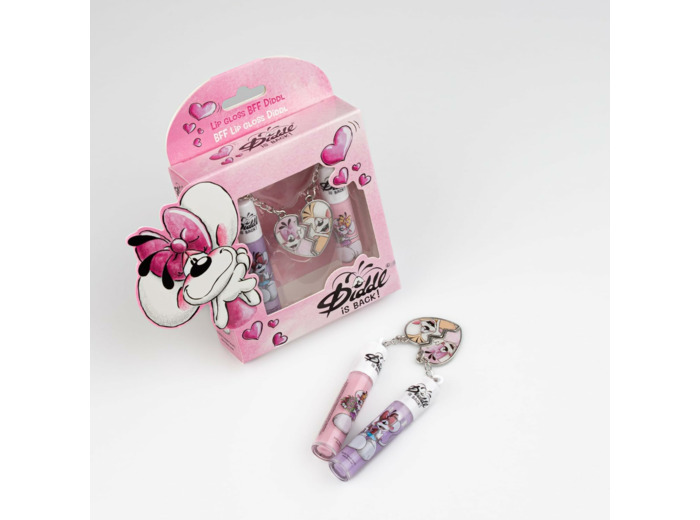 DIDDL - BFF Lip gloss Diddl - Duo De Gloss À Partager Avec Ta Meilleure Amie – Rose Et Violet Avec Pendentifs Cœur – Coffret Diddlina – Cadeau Fille/Amitié