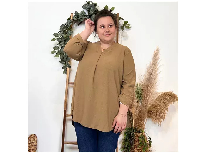 K481- Blouse Mi-longue unie (TU) 🇮🇹 (taupe)