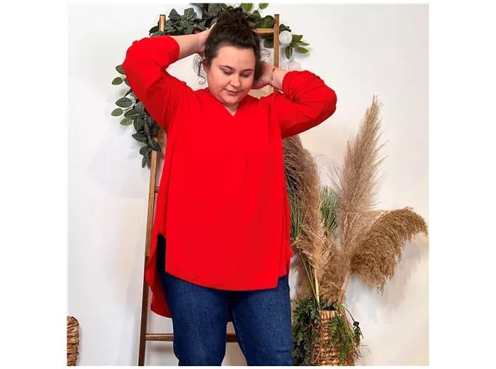 K481- Blouse Mi-longue unie (TU) 🇮🇹 (rouge)