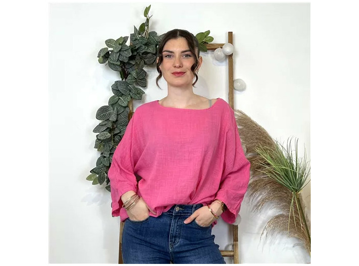 L038- Tunique coton / lin (Tu) 🇮🇹 (fuchsia)