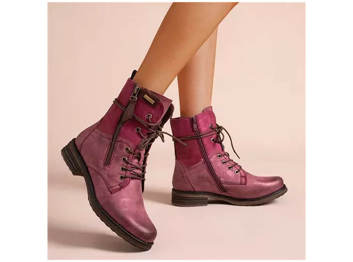 R398- Bottine bi-matière petit talon (T36-T42) (fuchsia)