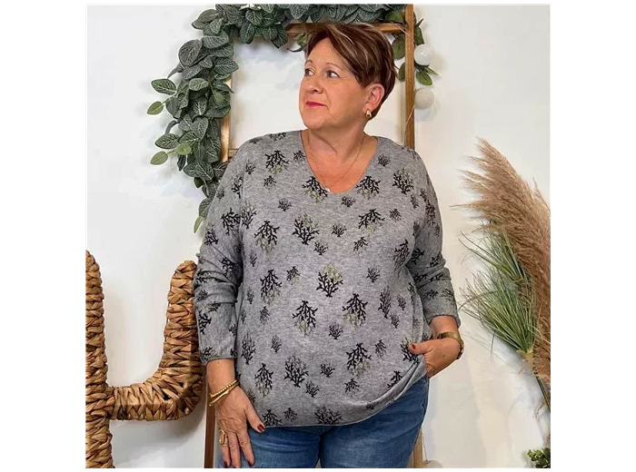 Z128. Pull imprimé "Coraux" (GT) 🇮🇹 (gris)