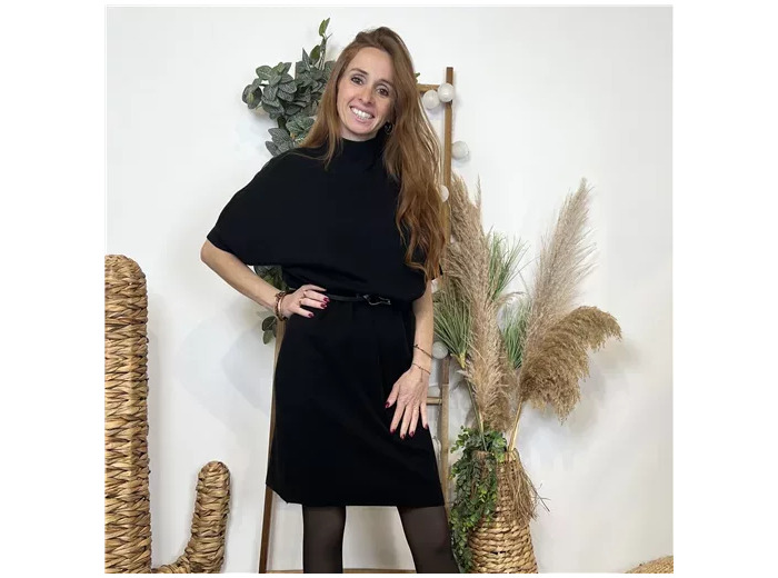 K706- Robe pull ceinturée (Tu) 🇮🇹 (noir)