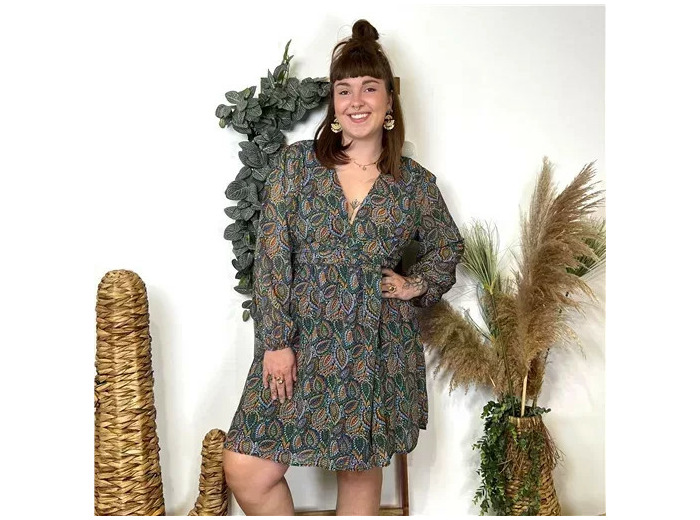 K607- Robe Maëlle marbrée (T40-T48) (vert émeraude)