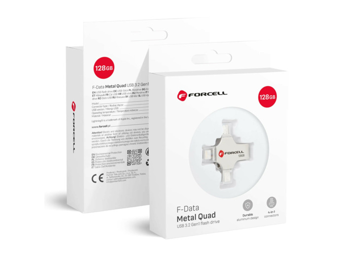 FORCELL F-DATA Clé USB 32/64/128Go multiports (USB-A, USB-C, Lightning, Micro-USB)