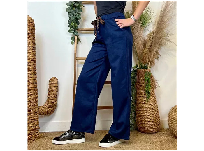 L803-Pantalon Flare suédine (Tu) 🇮🇹 (marine)
