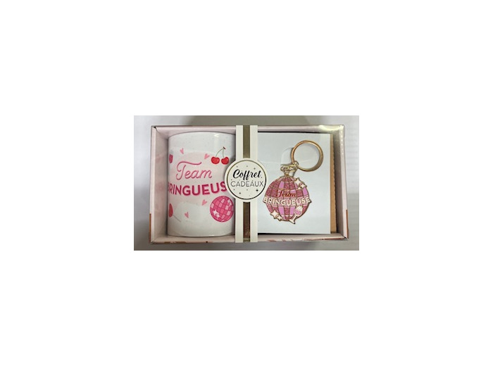 STC coffret mug et porte clés pailettes "Team bringeuse"