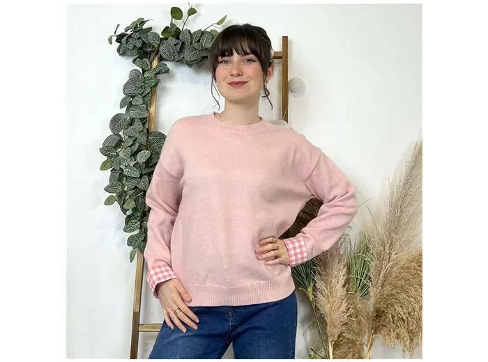 K519- Pull "Vichy" Version Féminin (Tu) (rose pâle)