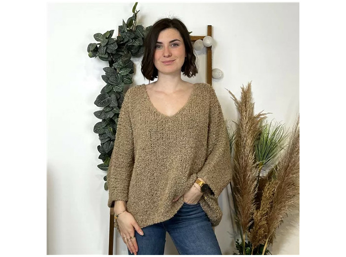 K792- Pull Oversize Maille Bouclette 🇮🇹 (camel)
