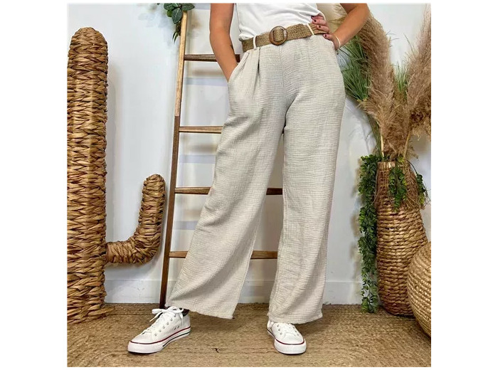 L784- Pantalon coton + Ceinture (Tu)  🇮🇹 (beige)