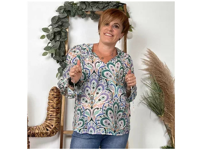 K079- Blouse Fluide "So Sweet" (T36-T40) (vert céladon)