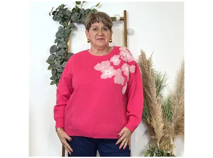 K597- Pull « Fleurs de cerisier » (Tu) (fuchsia)