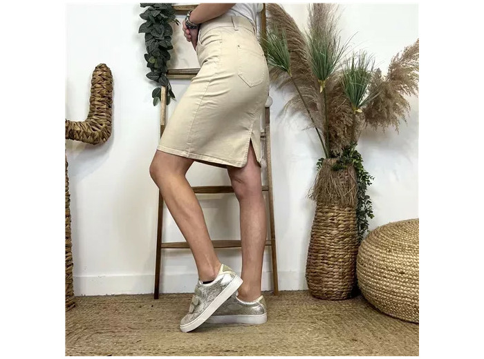 L730- Jupe jean Voggo (T36-T44) (beige)