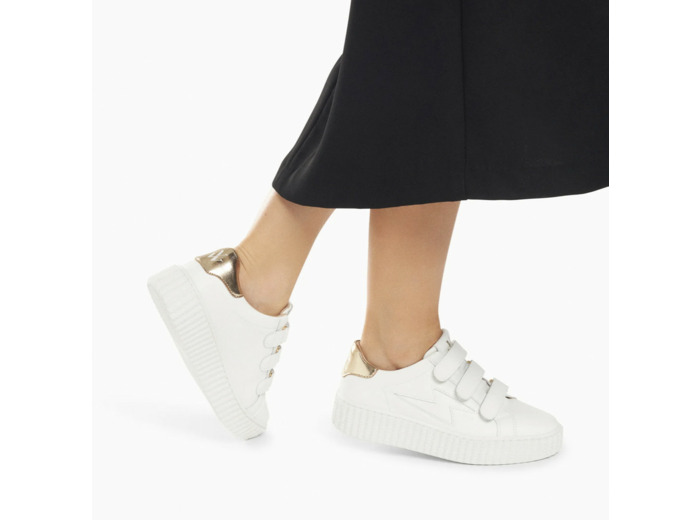 Baskets éclair Maria blanc et or à scratchs - Vanessa Wu