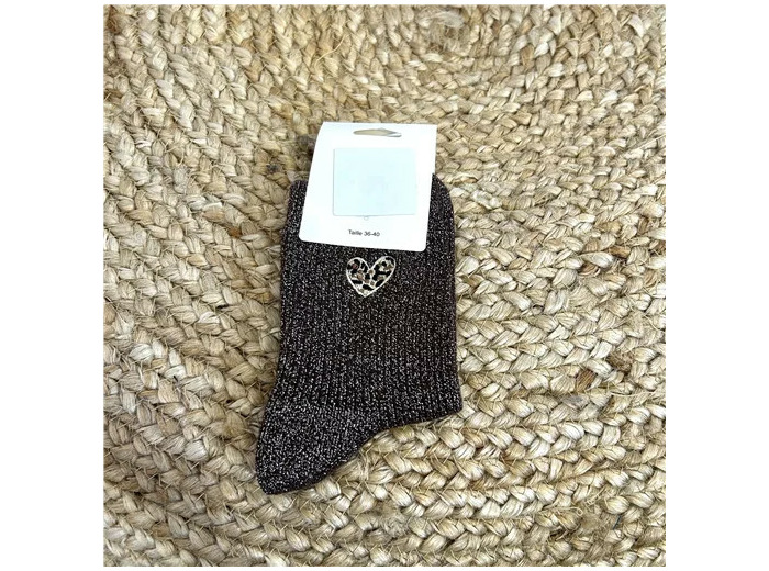 V314- Chaussettes "Coeur Léopard" (marron)