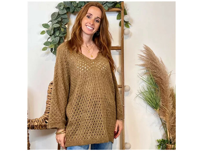 K106- Pull maille ajourée (Tu) 🇮🇹 (camel)