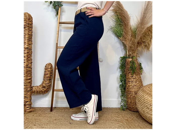 L784- Pantalon coton + Ceinture (Tu)  🇮🇹 (marine)