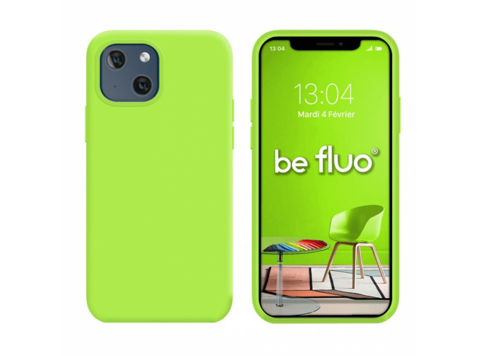 Coque Silicone Moxie BeFluo Fine et Légère pour iPhone 14 Plus, Intérieur Microfibre - Vert pomme