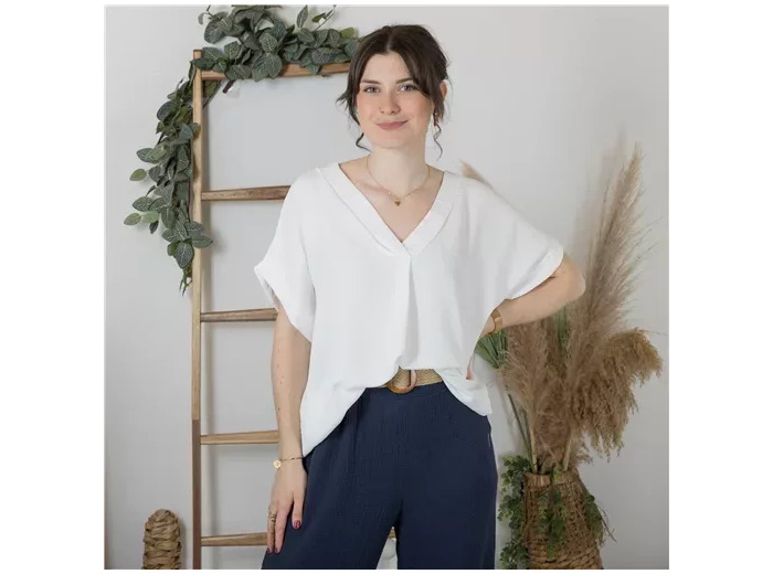 K189- Blouse boule unie (Tu) 🇮🇹 (blanc)