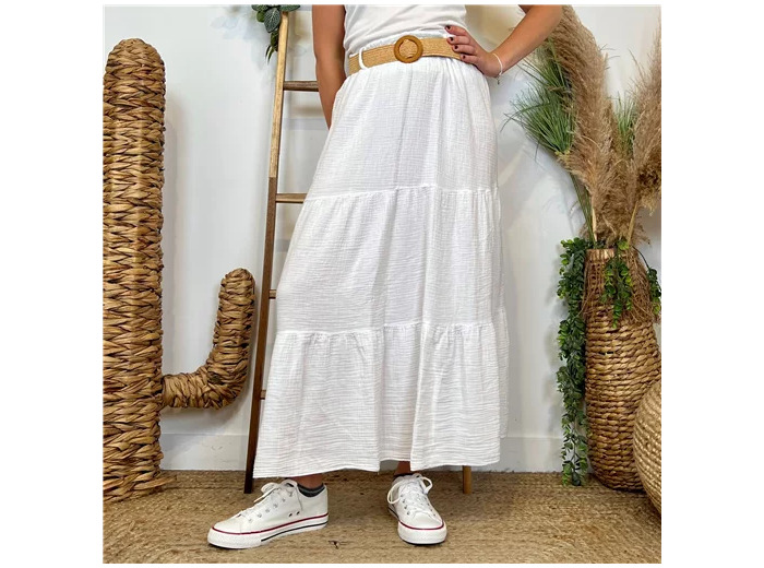 L723- Jupe gaze de coton + ceinture (Tu) 🇮🇹 (blanc)
