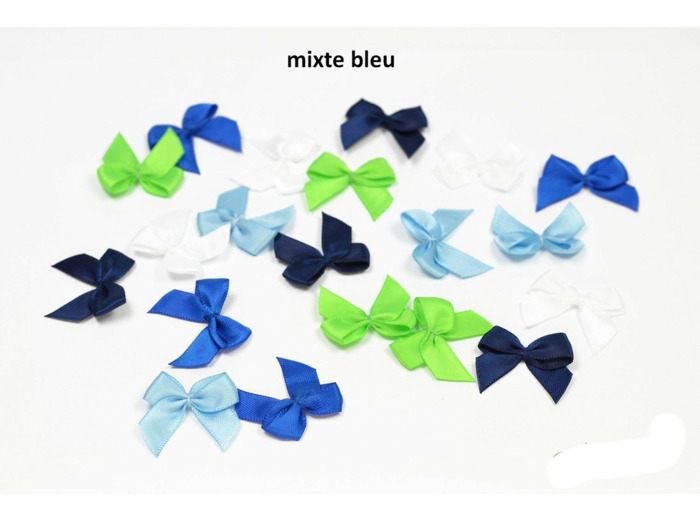 sachet de 20 nœuds en satin de belle qualite mixte bleu