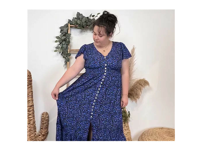 K385- Robe longue léopard (T40-T48) (bleu royal)