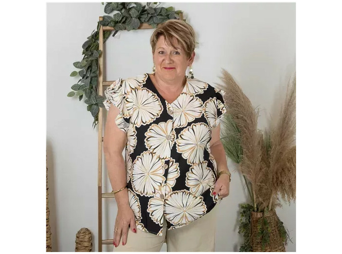 Z165-Chemisier imprimée Christy (T44-T52) (noir)